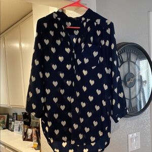 Fun 2 Fun Blue and White 3/4 Sleeve Button Down Blouse